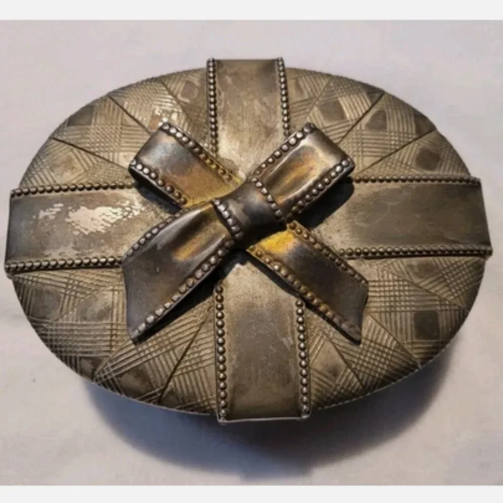Antique ❤️ Godinger Oval Silver Plated Trinket Jewelry Box Red Velvet Lining Vtg